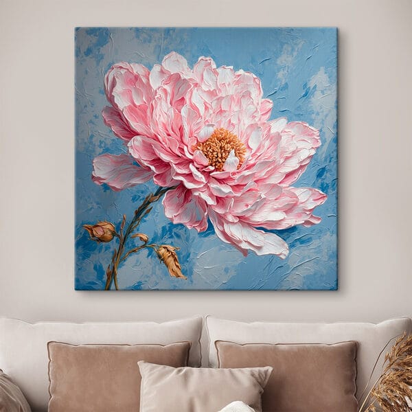 Schilderij van een roze bloem Schilderij van een roze bloem