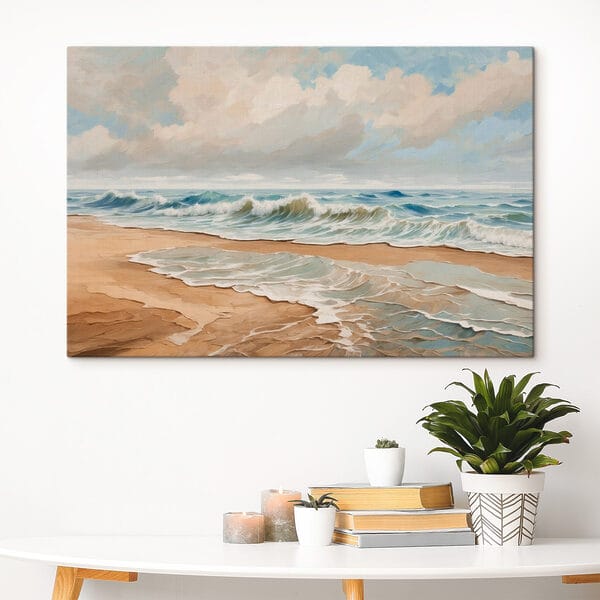 Schilderij van golven op een strand Schilderij van golven op een strand