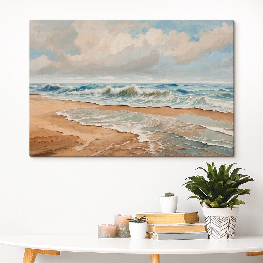 Schilderij van golven op een strand Schilderij van golven op een strand