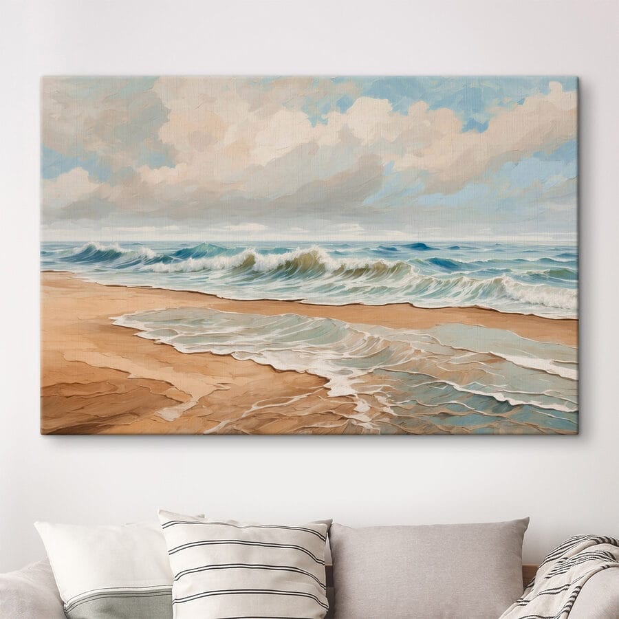 Schilderij van golven op een strand Schilderij van golven op een strand