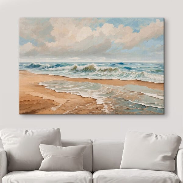 Schilderij van golven op een strand Schilderij van golven op een strand