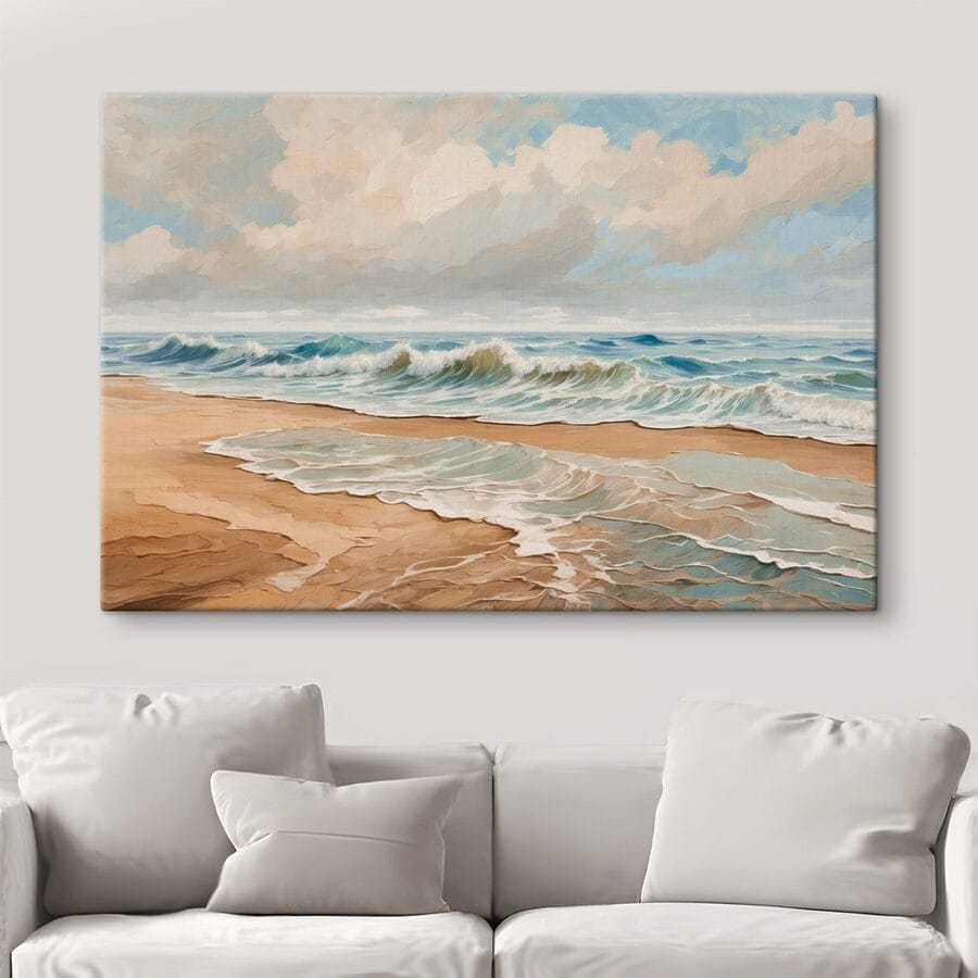 Schilderij van golven op een strand Schilderij van golven op een strand