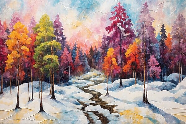 Schilderij van een besneeuwd bos Schilderij van een besneeuwd bos