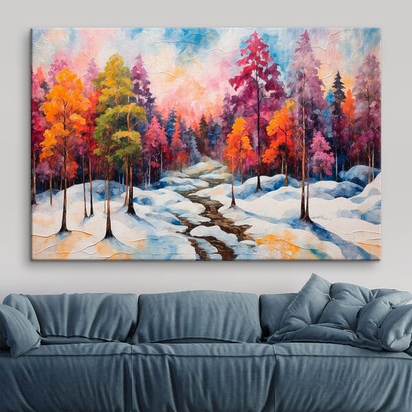Schilderij van een besneeuwd bos Schilderij van een besneeuwd bos