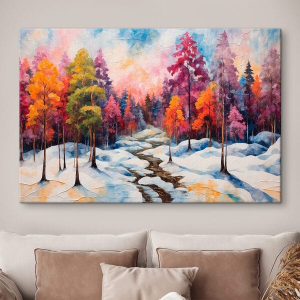 Schilderij van een besneeuwd bos Schilderij van een besneeuwd bos