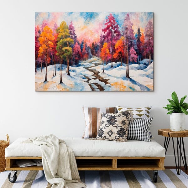 Schilderij van een besneeuwd bos Schilderij van een besneeuwd bos