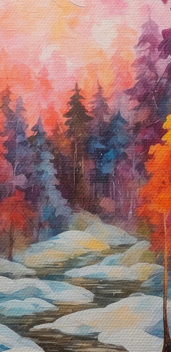 Schilderij van een besneeuwd bos Schilderij van een besneeuwd bos