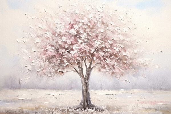 Schilderij van een boom met roze bloemen Schilderij van een boom met roze bloemen