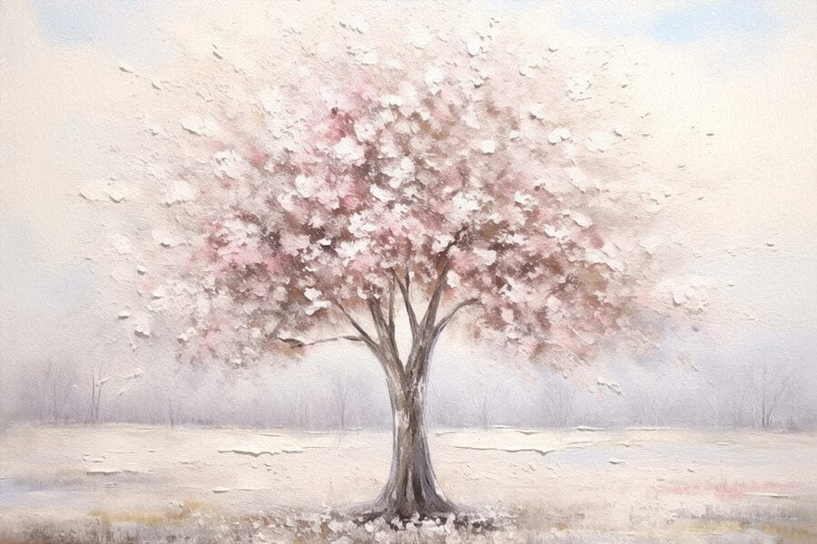 Schilderij van een boom met roze bloemen