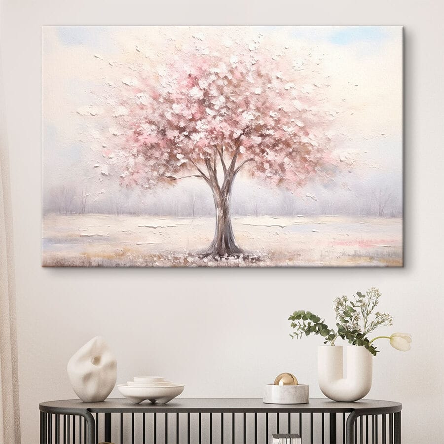 Schilderij van een boom met roze bloemen