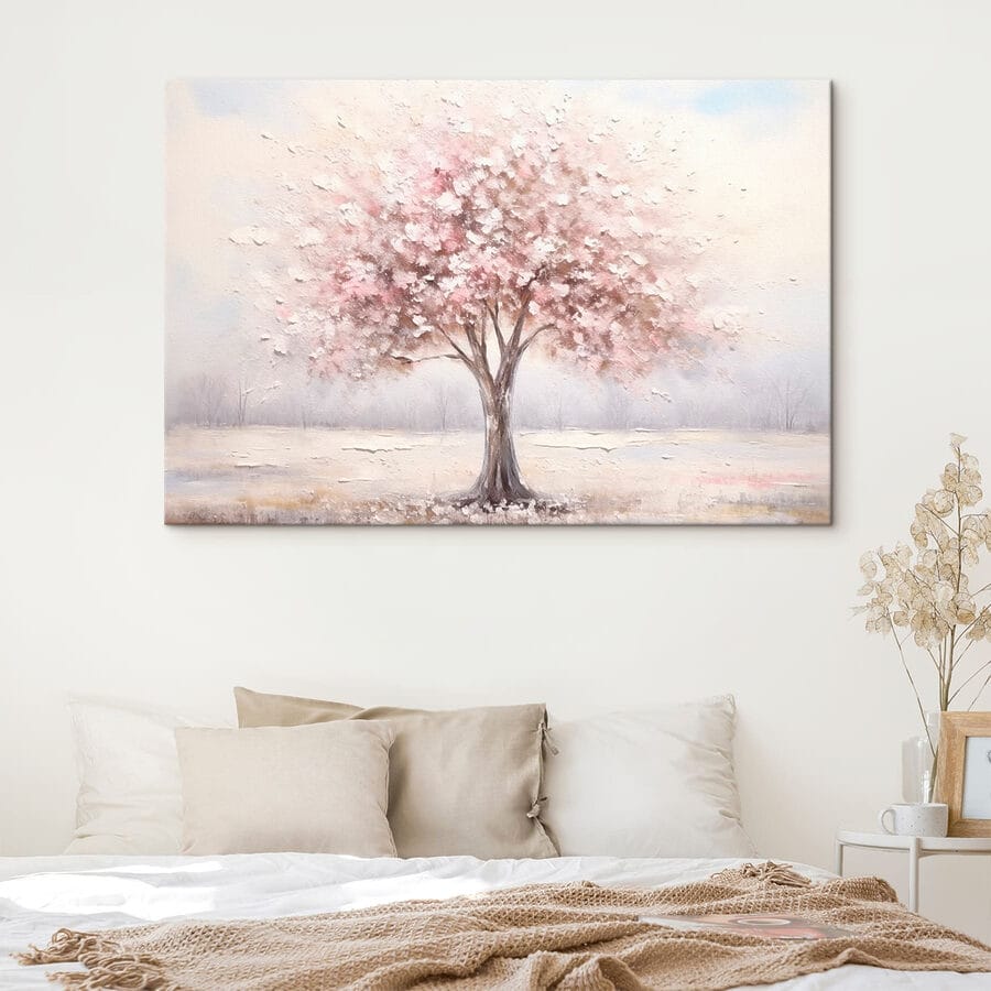 Schilderij van een boom met roze bloemen