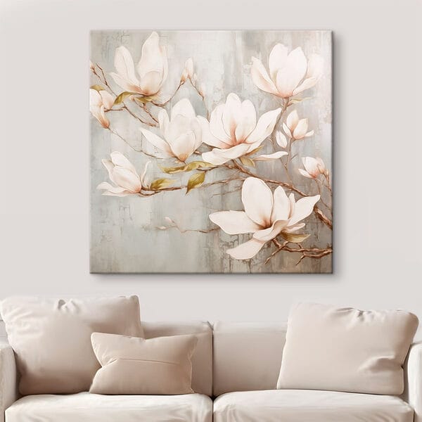Schilderij van bloemen op een muur Schilderij van bloemen op een muur