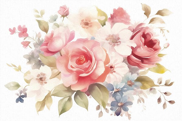 Schilderij van bloemen op een witte achtergrond Schilderij van bloemen op een witte achtergrond