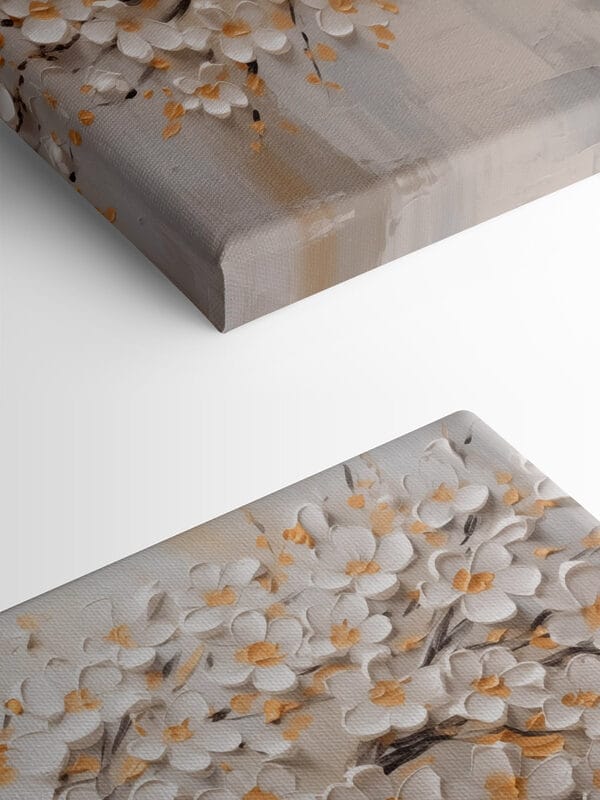 Schilderij van een boom met witte bloemen Schilderij van een boom met witte bloemen