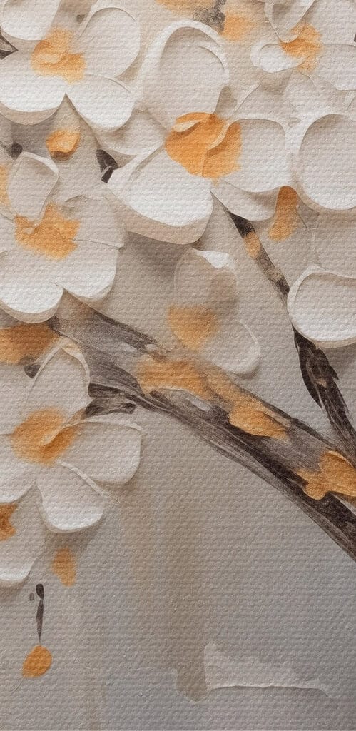 Painting of a tree with white flowers