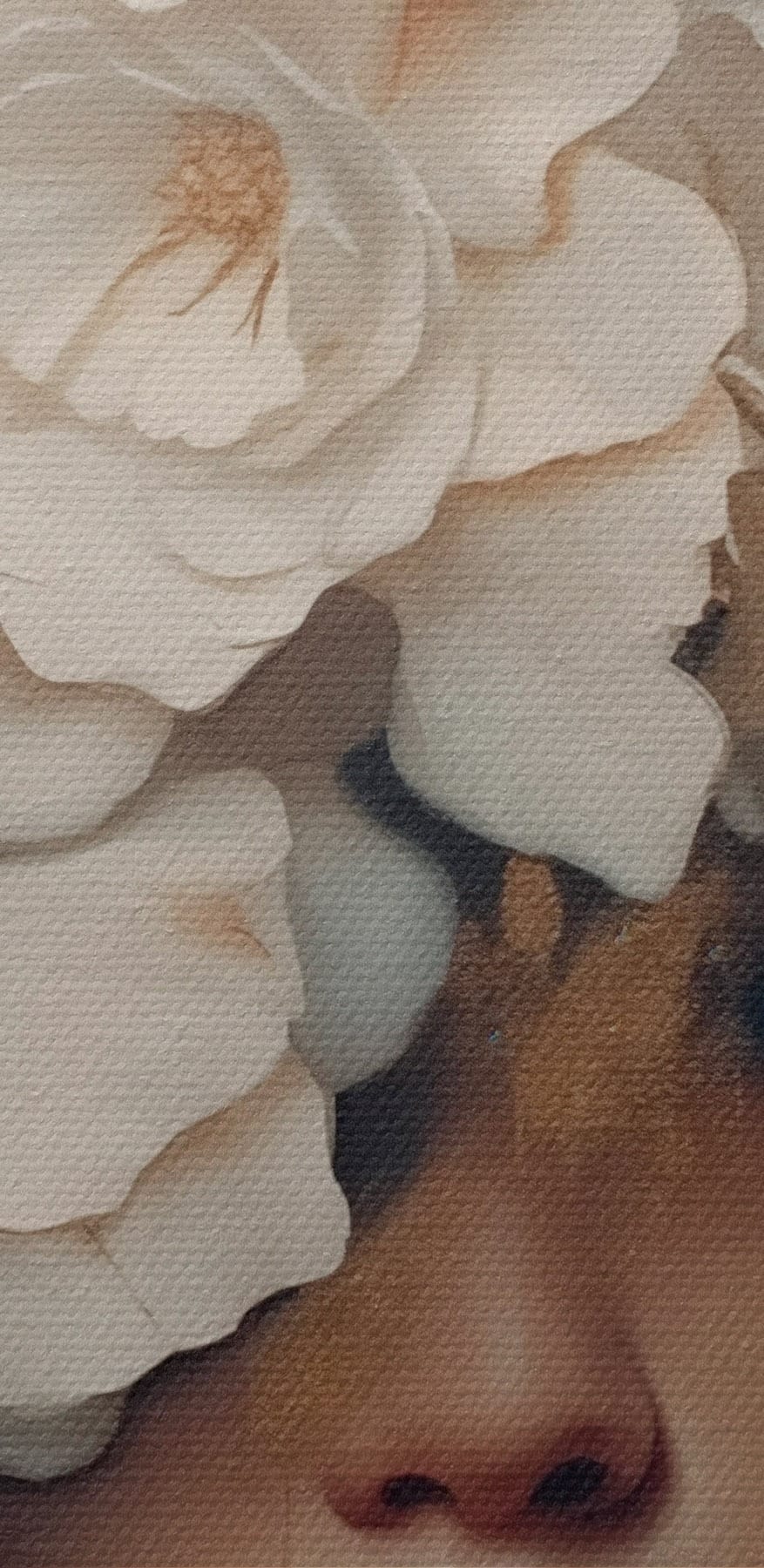 Schilderij van een vrouw met bloemen op haar hoofd