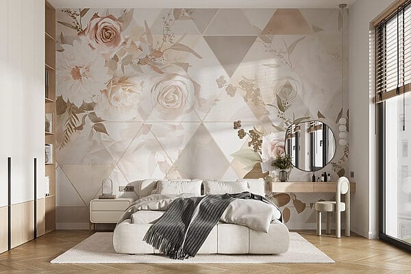 Behang met bloemen en driehoeken Behang met bloemen en driehoeken