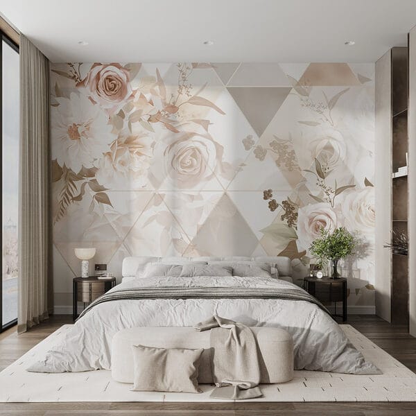 Behang met bloemen en driehoeken Behang met bloemen en driehoeken