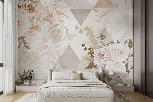 Behang met bloemen en driehoeken Behang met bloemen en driehoeken