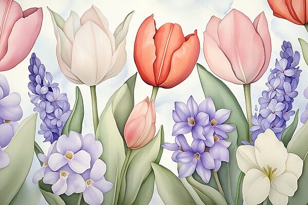 Groep bloemen met bladeren Groep bloemen met bladeren