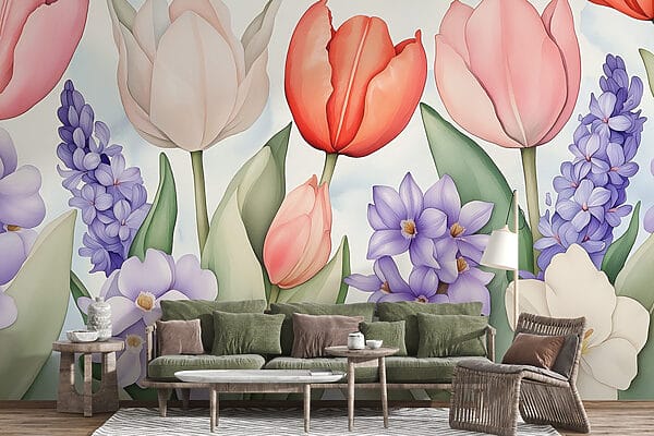 Groep bloemen met bladeren Groep bloemen met bladeren
