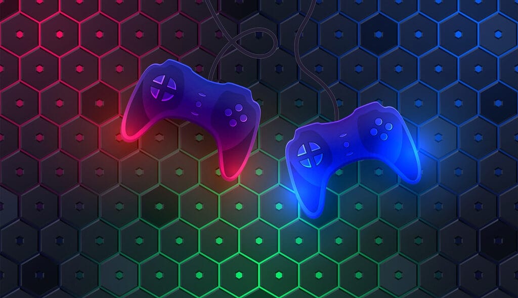 Spelcontroller op een zeshoekige achtergrond Spelcontroller op een zeshoekige achtergrond