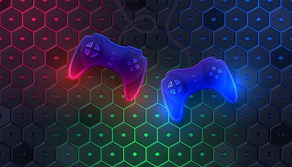 Spelcontroller op een zeshoekige achtergrond Spelcontroller op een zeshoekige achtergrond