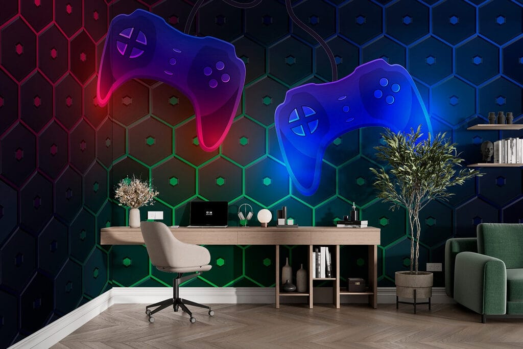 Game controller on a hexagon background Game controller on a hexagon background