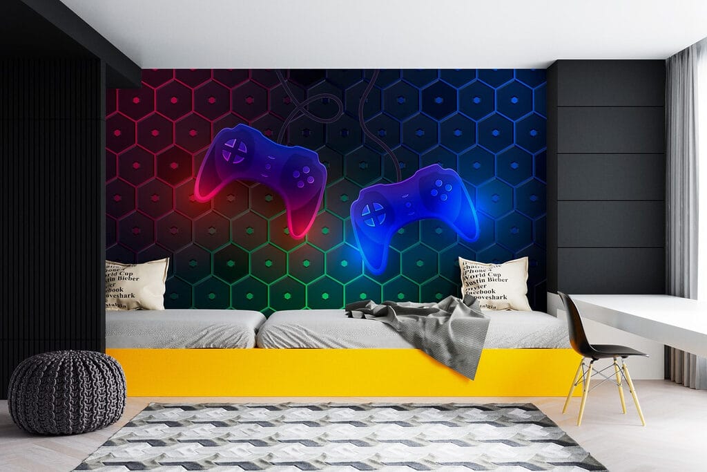 Game controller on a hexagon background Game controller on a hexagon background