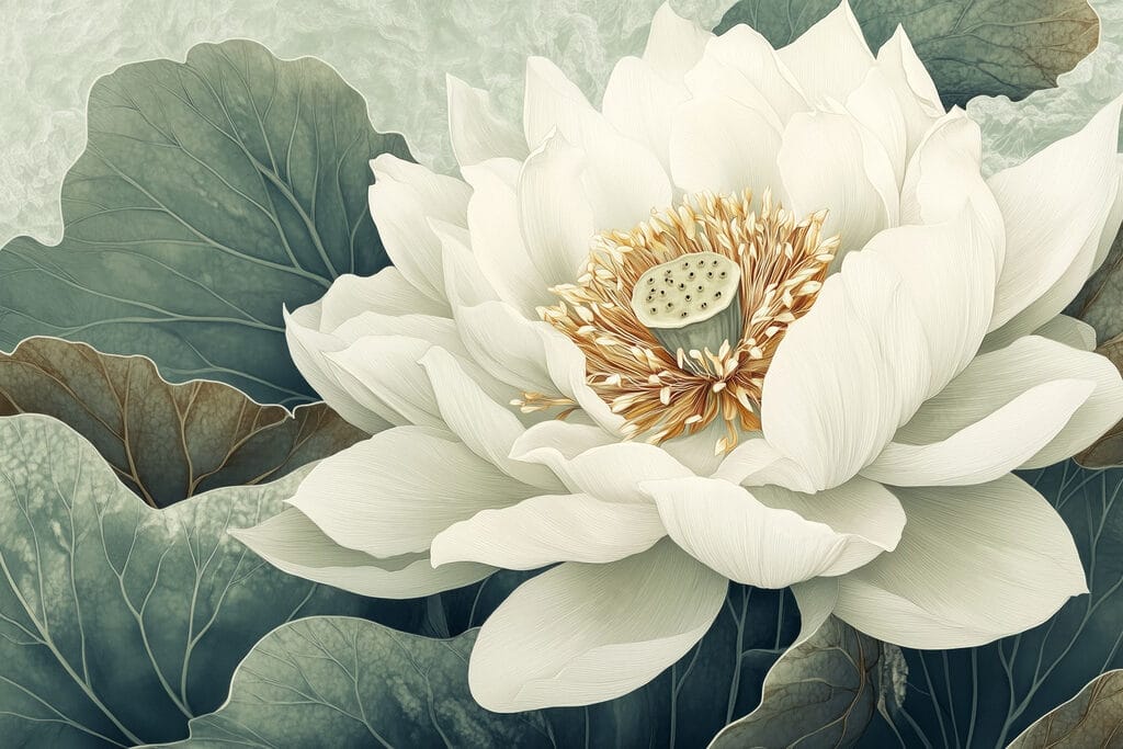 Witte bloem met groene bladeren Witte bloem met groene bladeren
