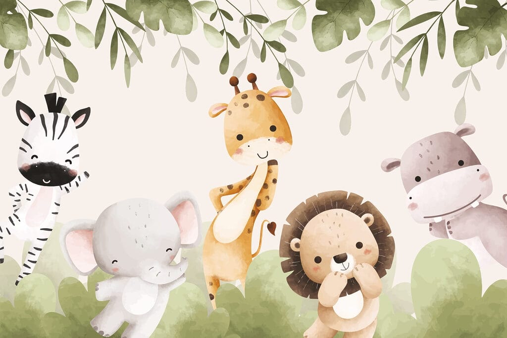 Groep dieren onder bladeren Groep dieren onder bladeren