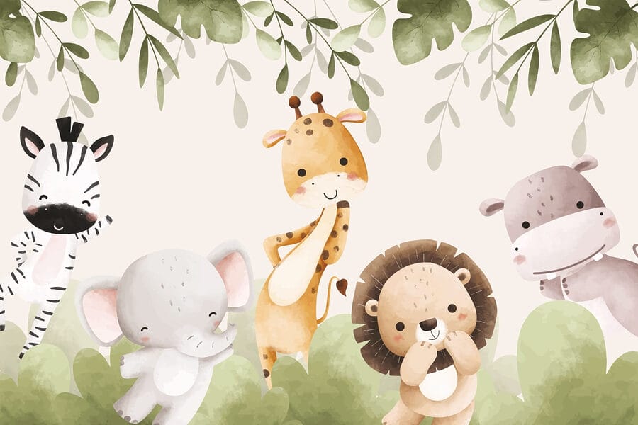 Groep dieren onder bladeren