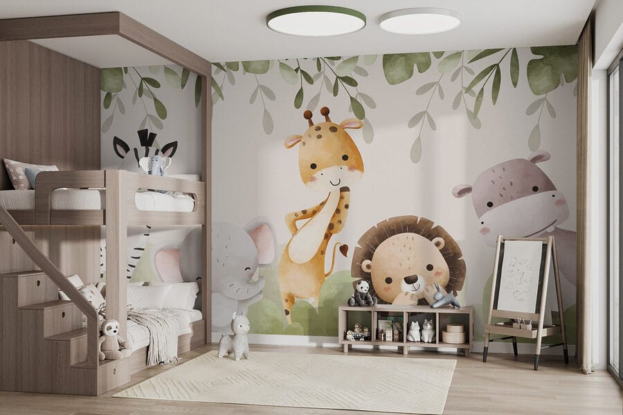 Groep dieren onder bladeren