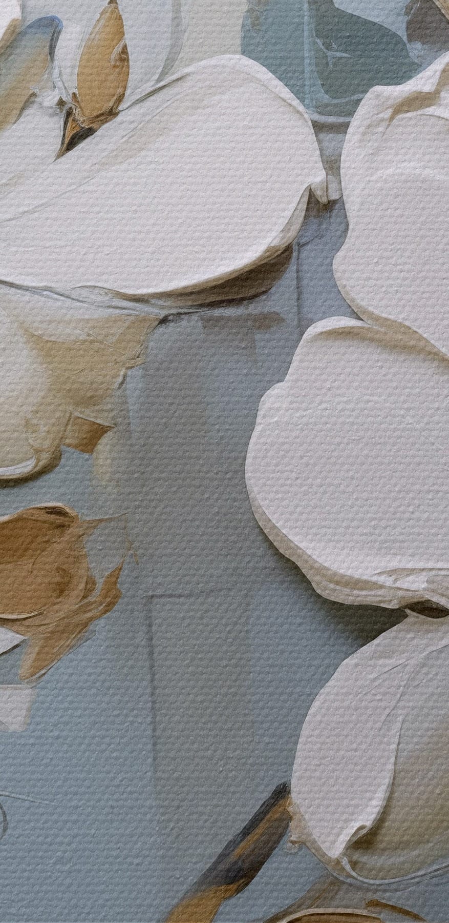 Schilderij van witte bloemen op een tak