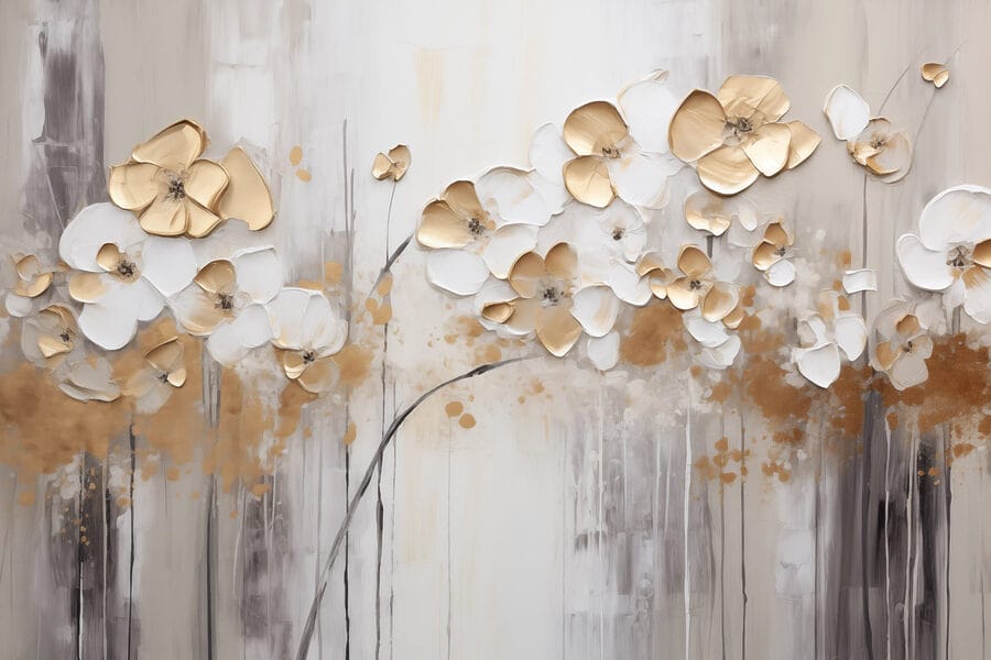 Schilderij van bloemen op een muur Schilderij van bloemen op een muur