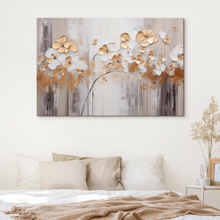 Schilderij van bloemen op een muur Schilderij van bloemen op een muur