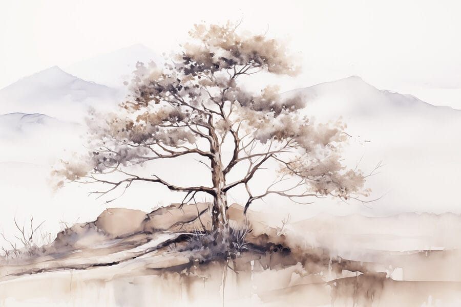 Aquarel van een boom