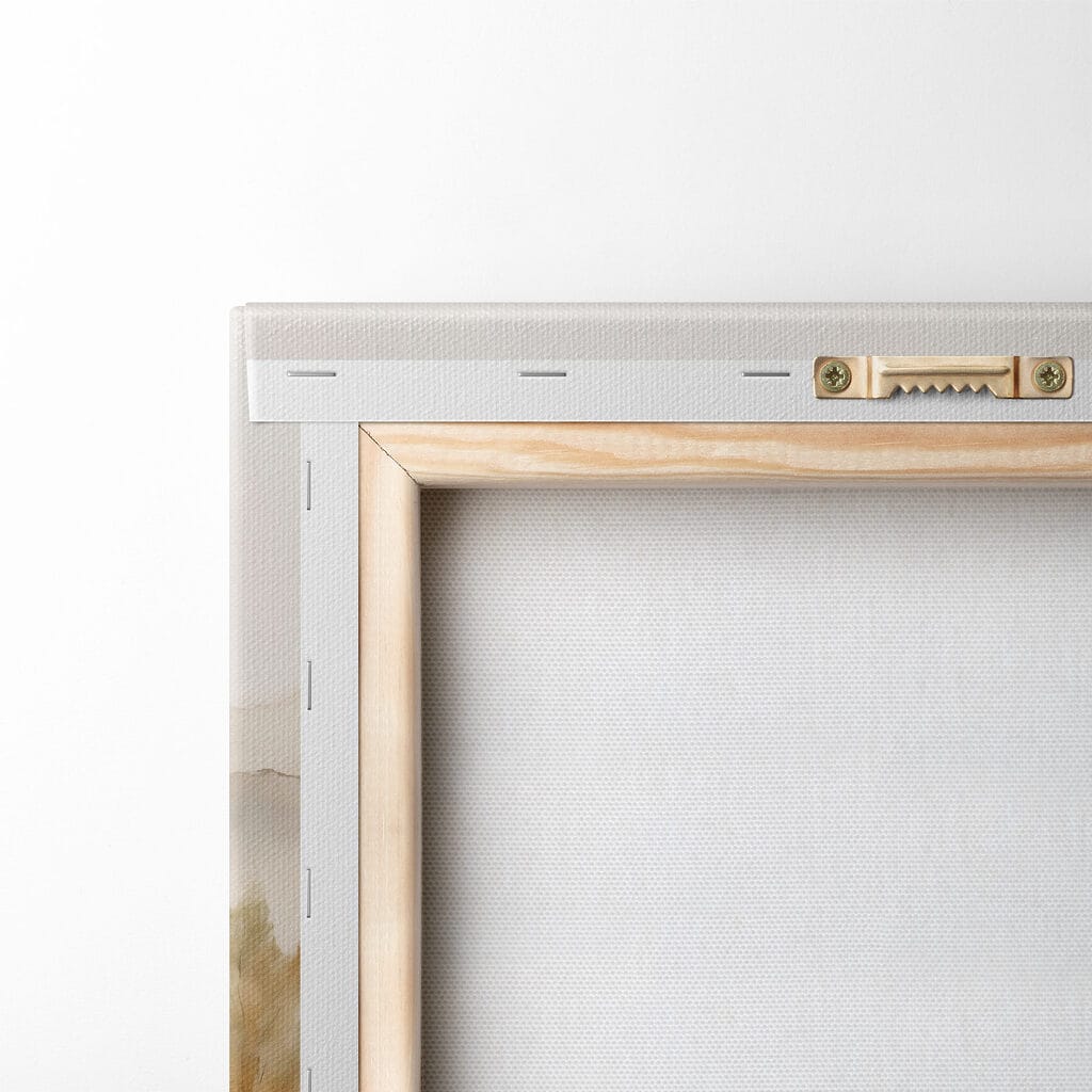 Watercolor painting of trees and mountains