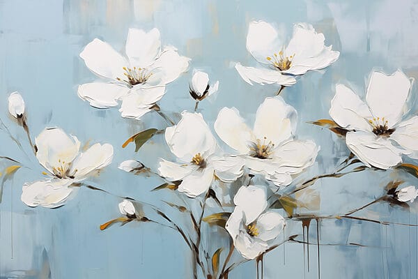 Schilderij van witte bloemen Schilderij van witte bloemen