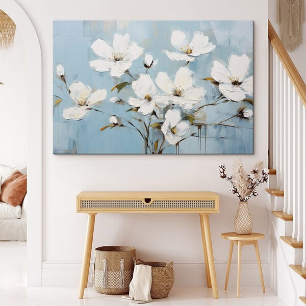 Schilderij van witte bloemen Schilderij van witte bloemen