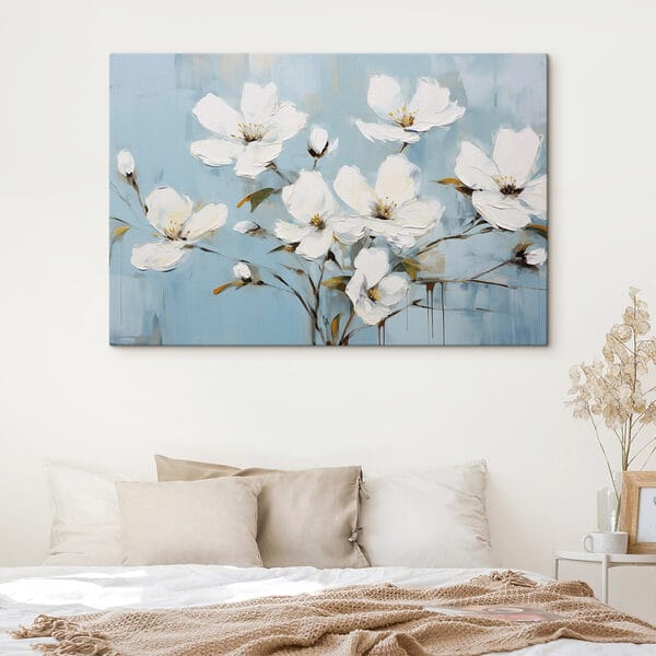 Schilderij van witte bloemen Schilderij van witte bloemen