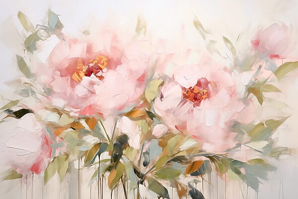 Schilderij van roze bloemen Schilderij van roze bloemen