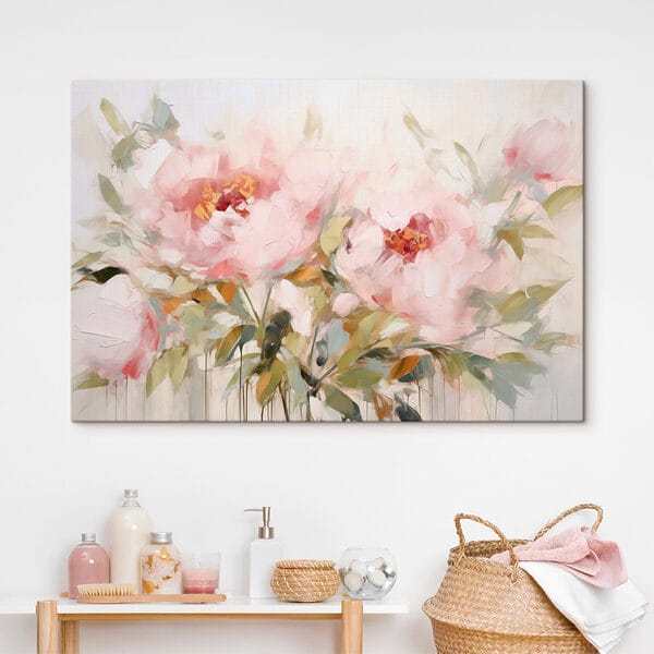 Schilderij van roze bloemen Schilderij van roze bloemen