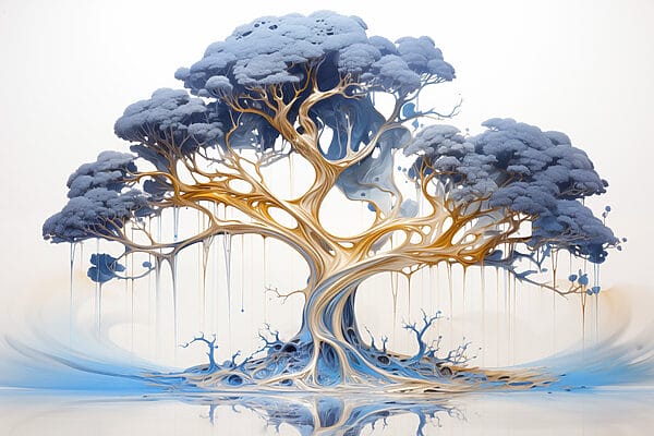 Boom met blauwe en gele bladeren Boom met blauwe en gele bladeren