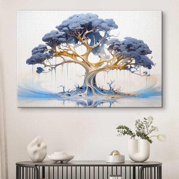 Boom met blauwe en gele bladeren Boom met blauwe en gele bladeren