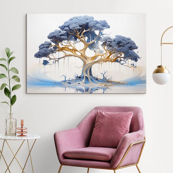 Boom met blauwe en gele bladeren Boom met blauwe en gele bladeren