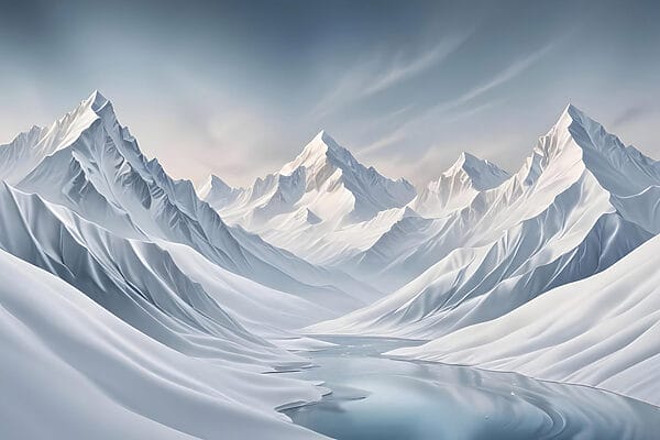 Besneeuwde bergketen met een meer Besneeuwde bergketen met een meer