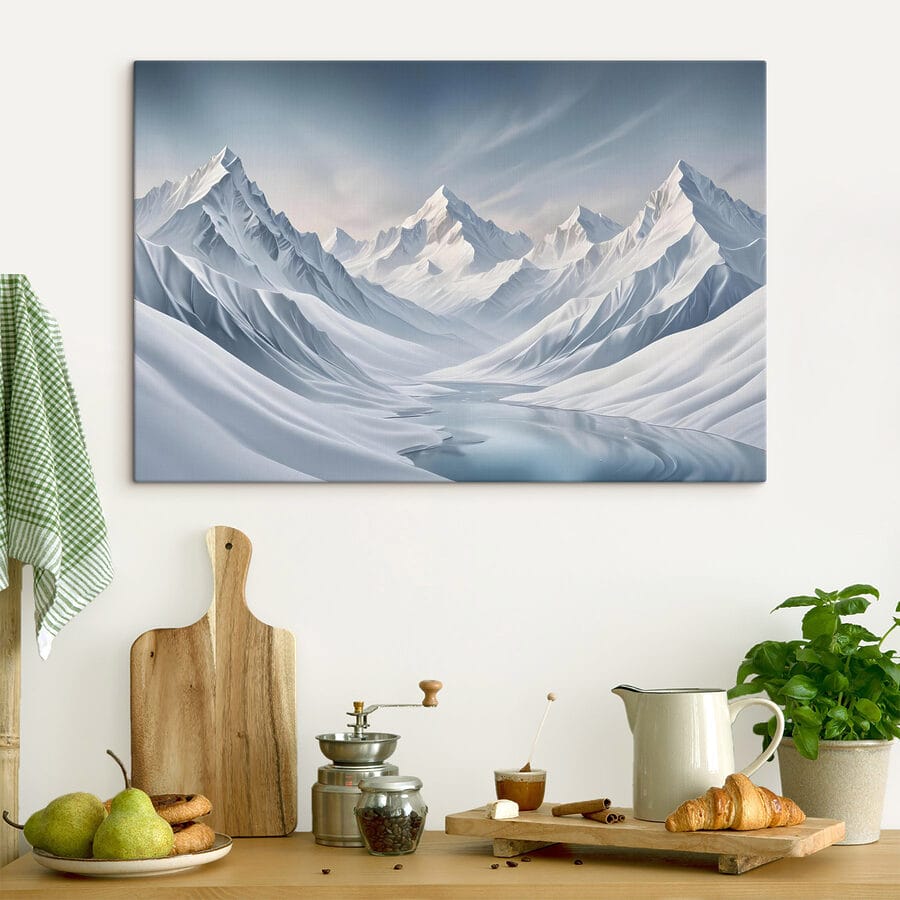Besneeuwde bergketen met een meer Besneeuwde bergketen met een meer