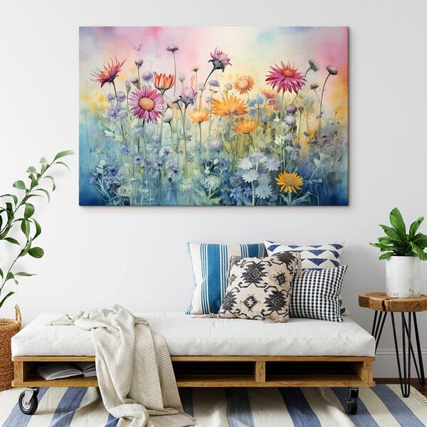 Schilderij van bloemen in een veld Schilderij van bloemen in een veld