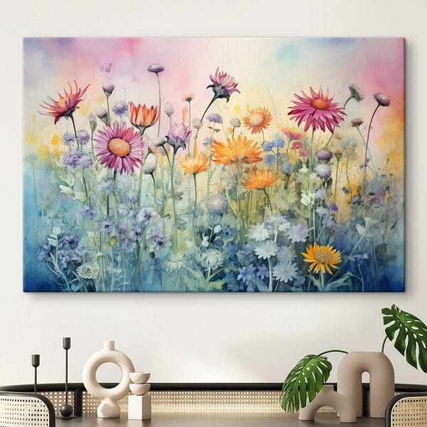 Schilderij van bloemen in een veld Schilderij van bloemen in een veld